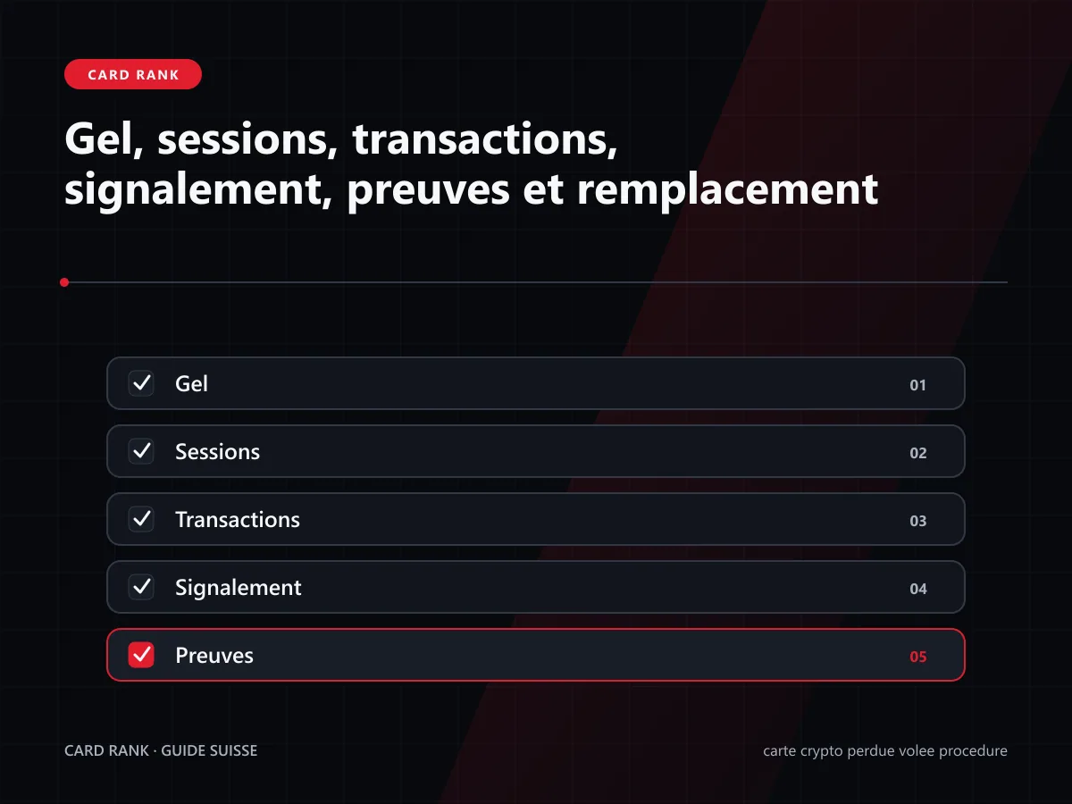 Checklist : gel, sessions, transactions, signalement et remplacement