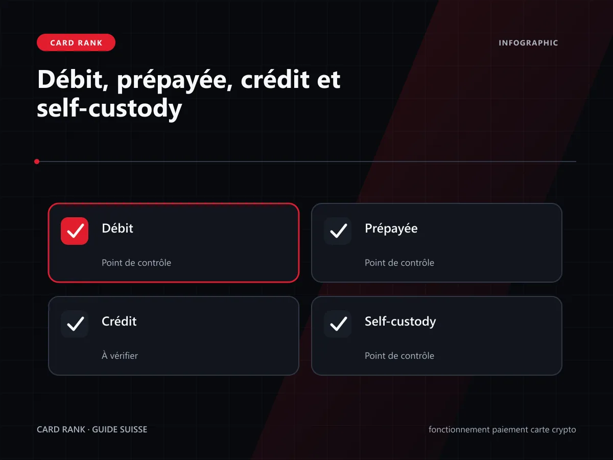 Matrice : débit, prépayée, crédit et self-custody