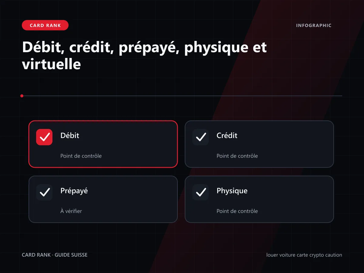 Matrice : débit, crédit, prépayé, physique et virtuelle